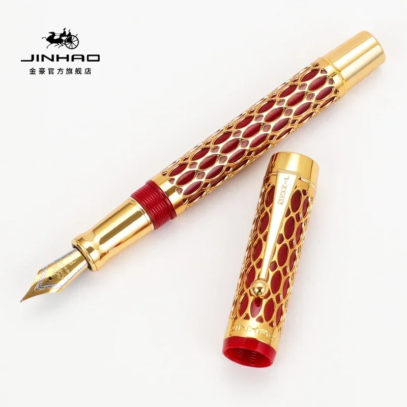 New Jinhao Century 100 Fountain Pen Real Gold Electroplating Hollow Out Ink Pens Smoothly F Nib School Office Business Supplies