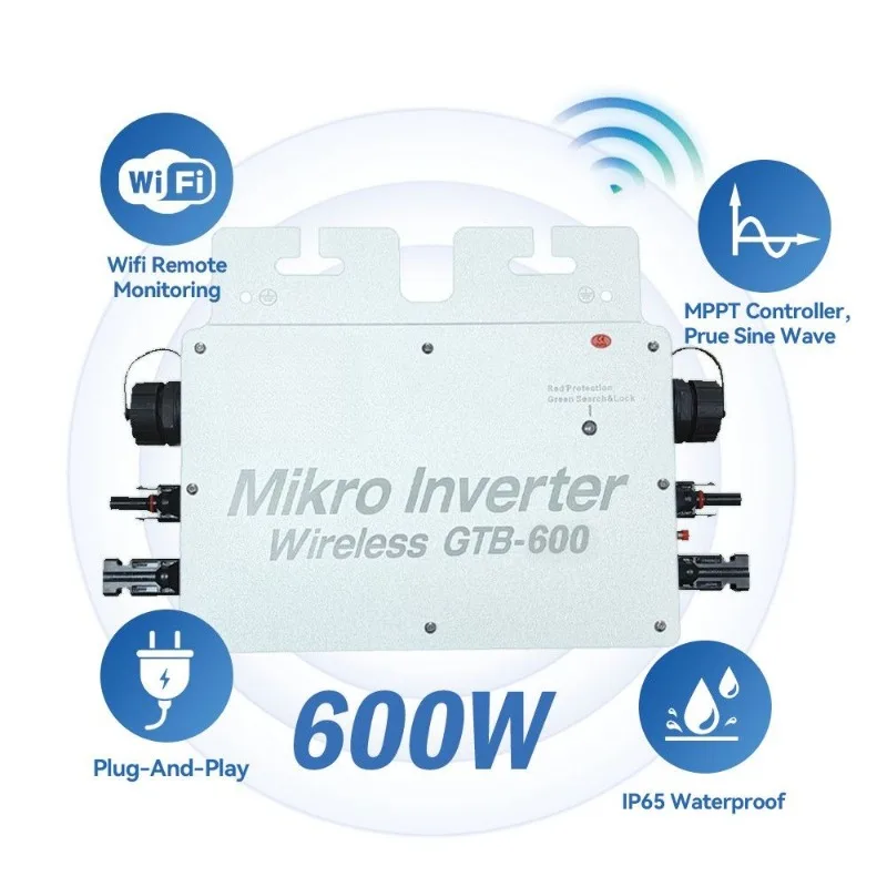 600W Micro Grid Tie Inverter with WiFi, for 2x300W Solar Panels, Roof Photovoltaic System