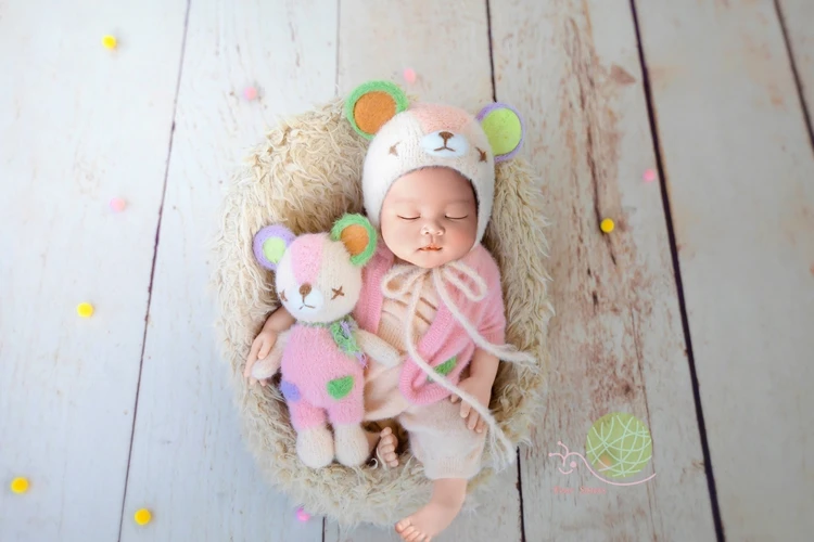 Baby photography props newborn baby photography clothes newborn baby styling teddy bear set studio theme roupa bebe