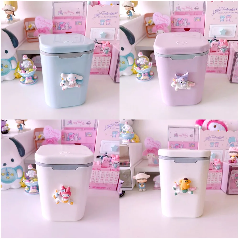 Anime Cartoon My Melody Kuromi Purin Dog Cinnamoroll Office Desktop Small Trash Can Sundries Storage Box Desktop Trash Can