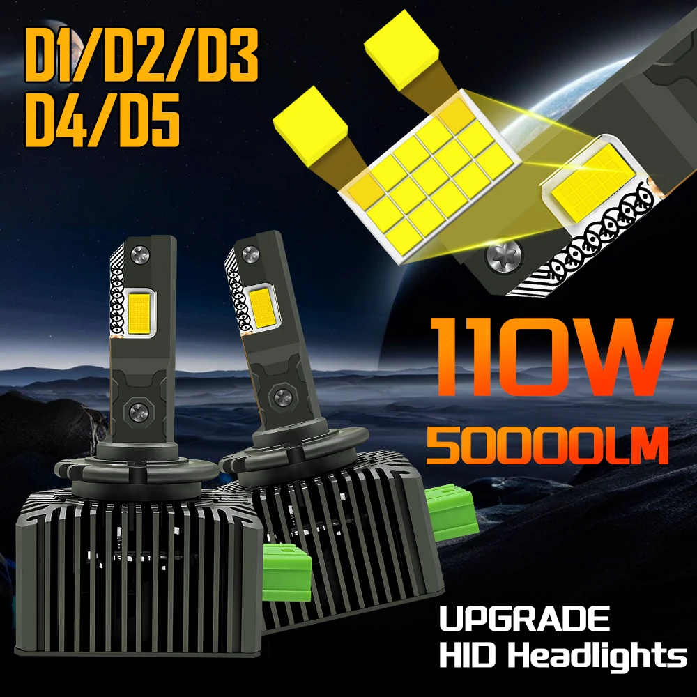 110W D1S LED Car Headlights Bulbs D2S D3S D4S D5S Turbo Lights 50000LM Four Copper Tube 6000K Auto Lamp Plug&Play No Error