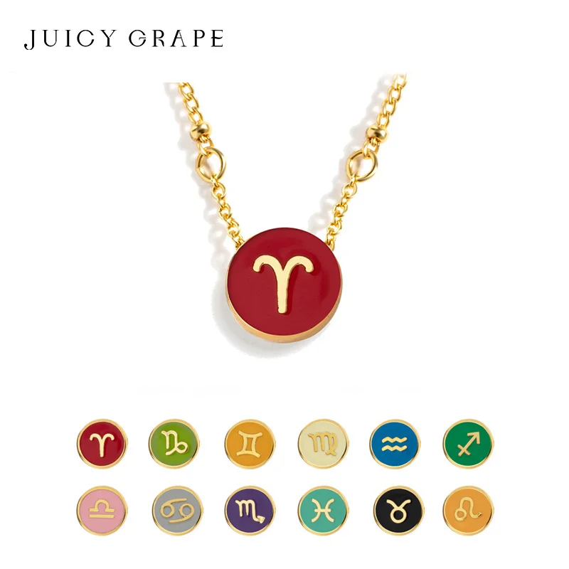 Unisex 12 Zodiac Enamel Necklace with Birthstone Pendants for Sagittarius Leo And More - Holiday Birthday Jewelry Gift