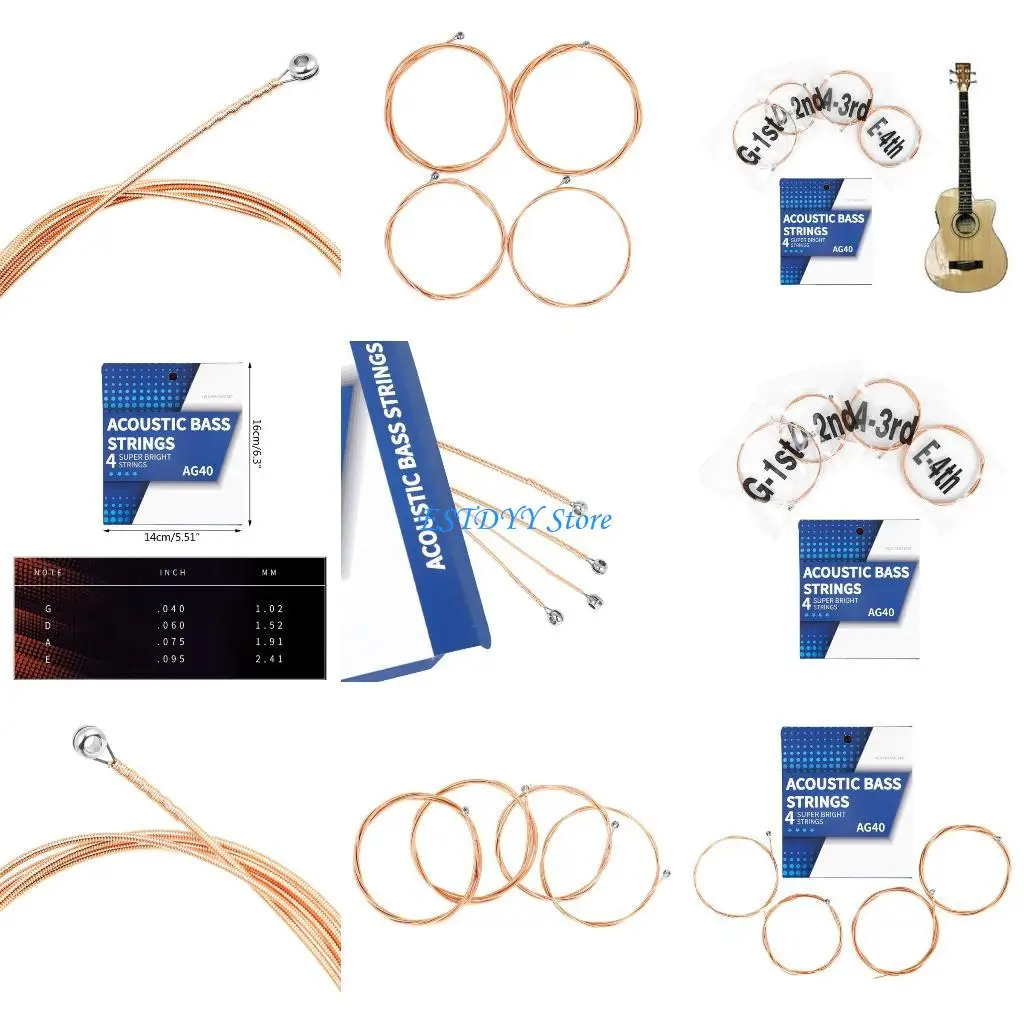 

G6DE 4pcs 4 String Bass Strings Carbon Steel Hexagonal Alloy Bass Strings Acoustic Bass Replacement Parts Easy to Use