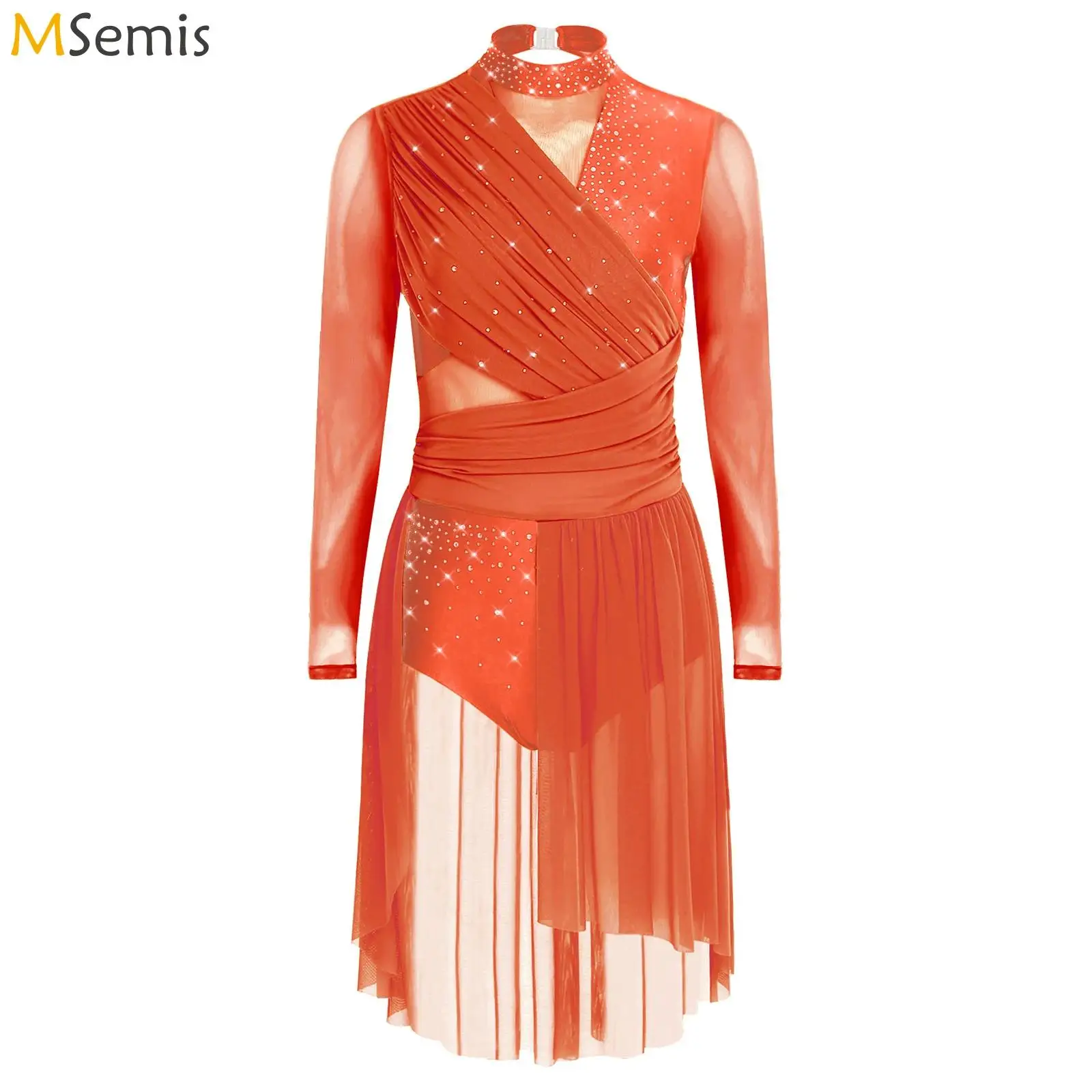 

Женское гимнастическое лирическое балетное танцевальное блестящее платье со стразами и рюшами, трико с открытой спиной, современные танцевальные костюмы