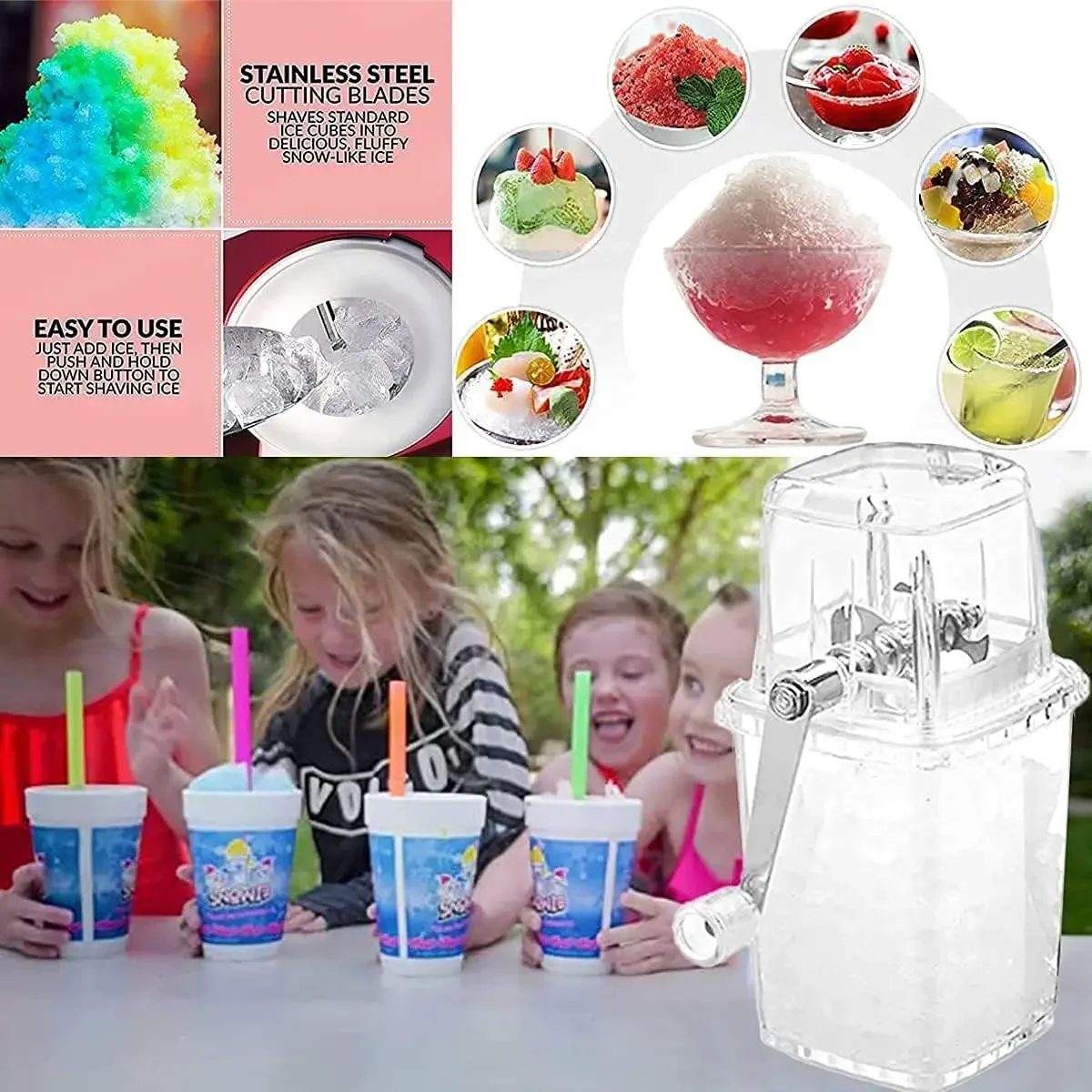 1-3PCS  Home Manual Ice Crusher Transparent Multi-Purpose Hand Shaved Ice Machine DIY Ice Crusher Machine A Glacon Ice Crusher