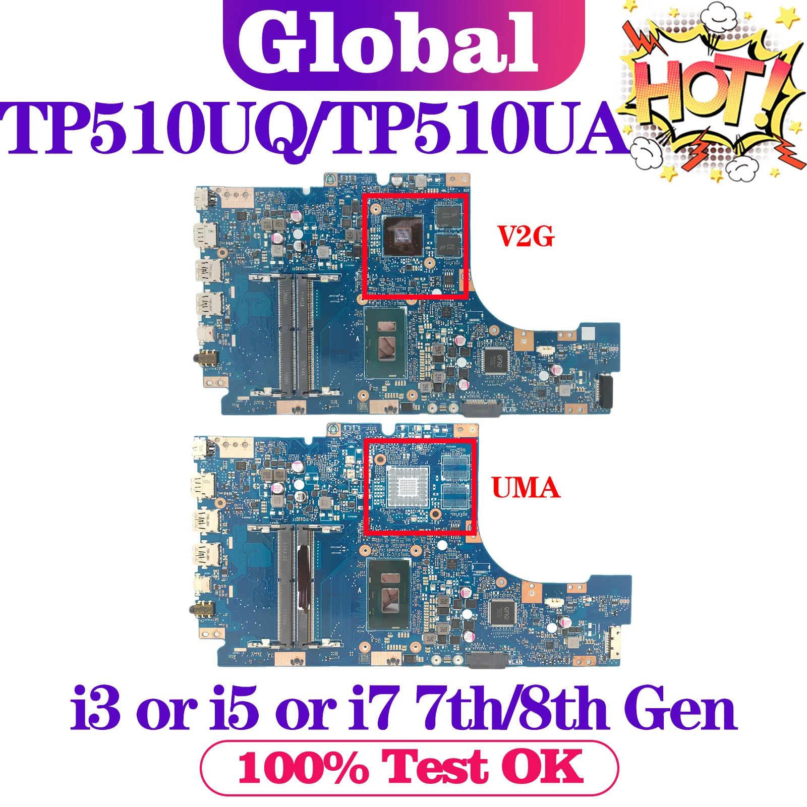 

KEFU TP510UQ Mainboard For ASUS VivoBook TP510U TP510UA TP510UF Laptop Motherboard I3 I5 I7 7th/8th Gen UMA/940MX MAIN BOARD