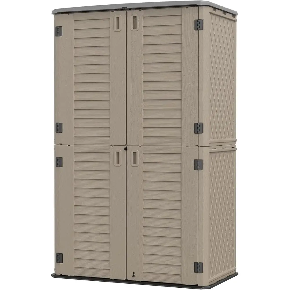 

Weatherproof Multi-Purpose Outdoor Storage Cabinet for Lawnmowers, Garden Accessories, and Waste Bins (53 cu ft)