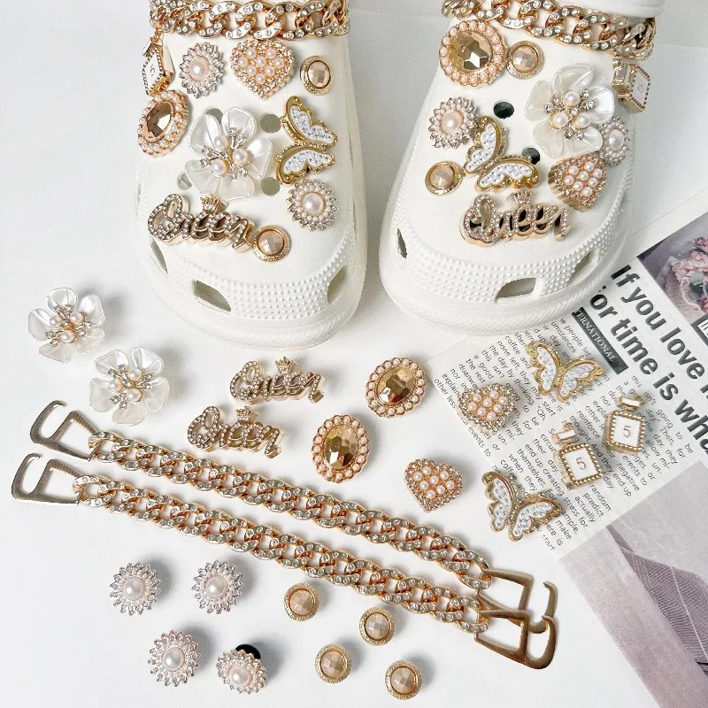 22-teiliges Set Glitzernde Kristall-Strass Schuh-Charms für Clogs Gartenschuhe Damen Mädchen Blumen Schmetterling DIY Clog-Sandalen Dekorations-Charms – Detail 7