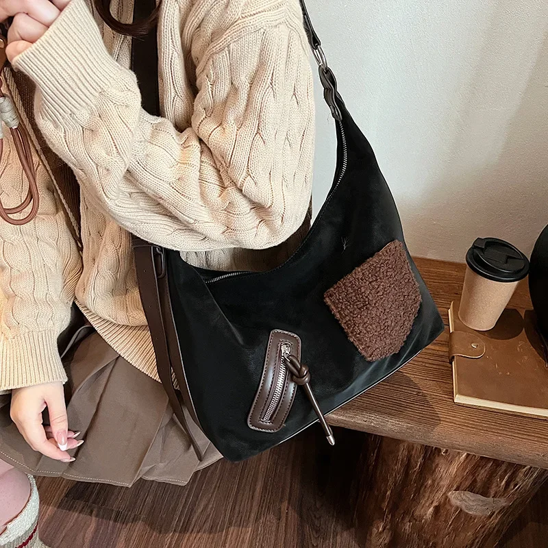 

Faux Suede Tote Bag for Women Shoulder Bag Fashion Trendy New Luxury Designer Handbag Purse Ladies Suede Tote Shopping Hobo Bag