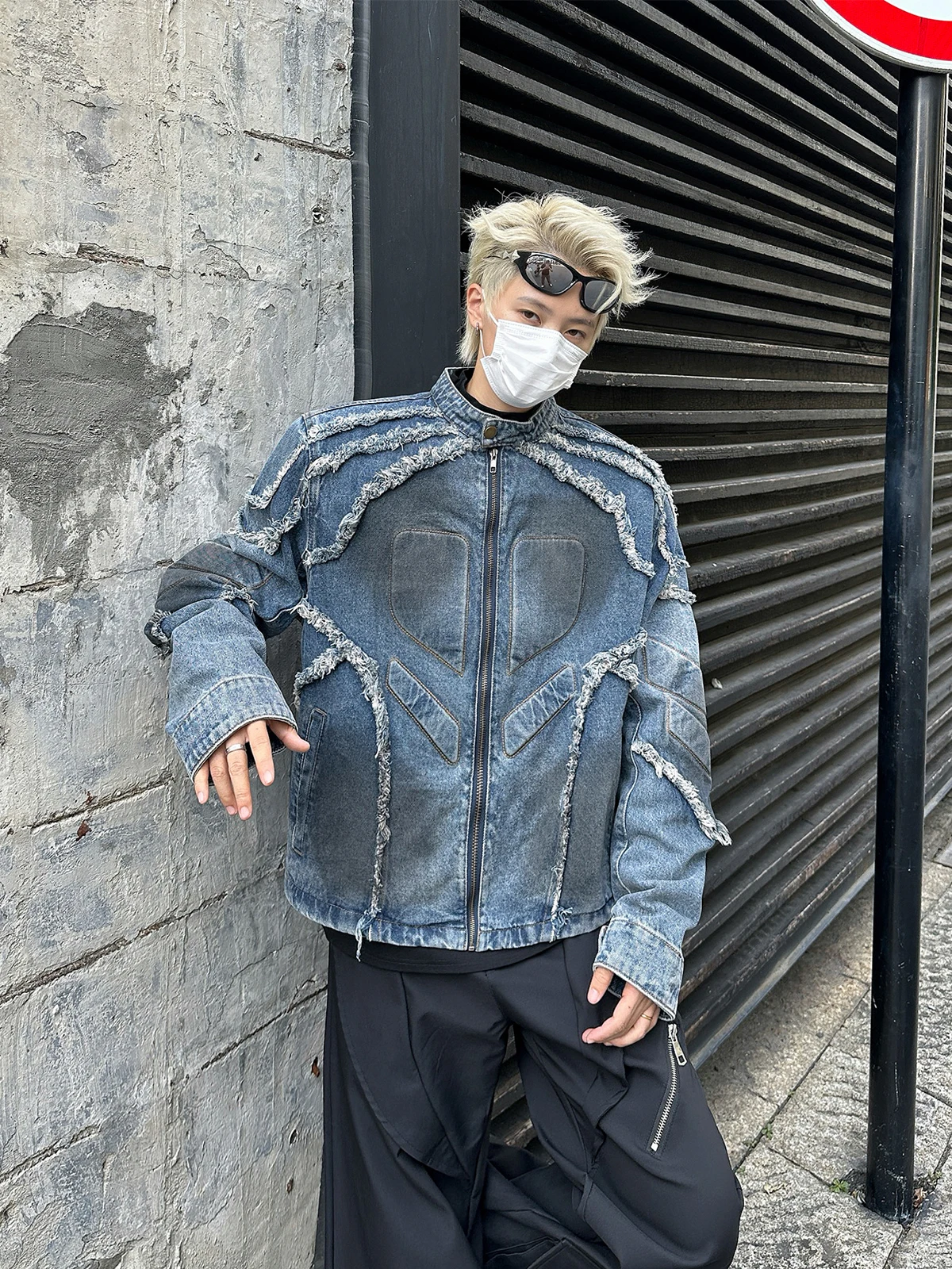 

Waed Denim Jaet Men's Spring Autumn Loose Faded High Street 3D Emed Jeans Jaet Youth Faion Casual Outerwear