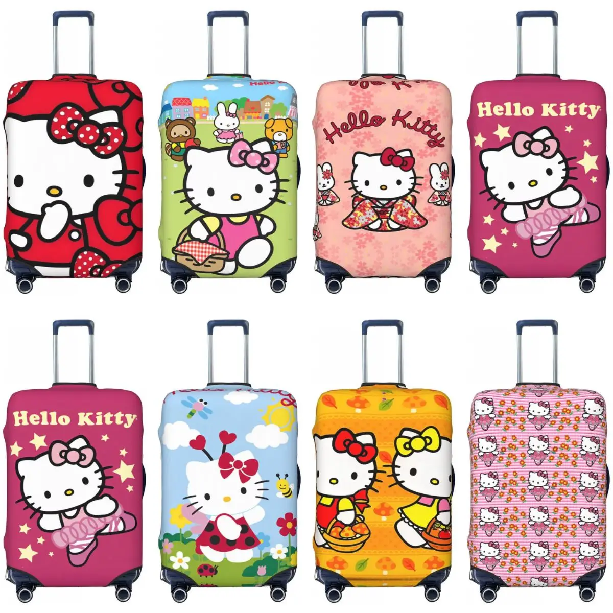 Red Hello Kitty Cat Cartoon Suitcase Cover Vacation Useful Luggage Case Travel Protection