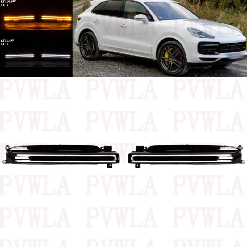 

Pair For Porsche Cayenne Turbo 2018 2019 2020 Left+Right Front LED Fog Lamp DRL Daytime Running Light 9Y0953049 9Y0953050