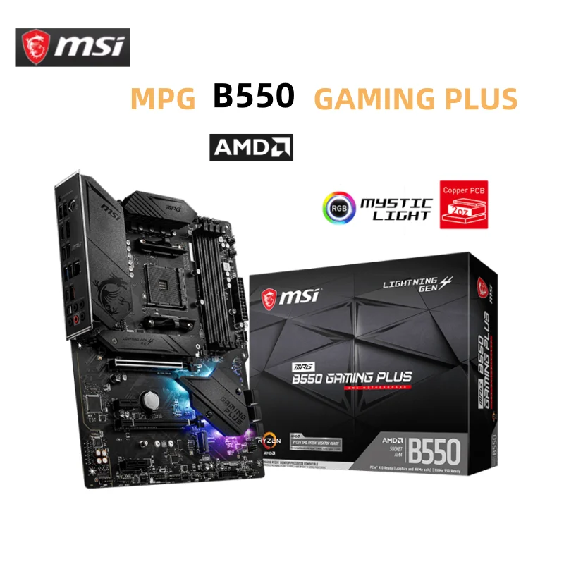 MSI MPG B550 GAMING PLUS Motherboard AM4 AMD B550 4XDDR4 3200 2XPCI-Ex16 M.2 Standard-ATX Motherboard Ryzen 7 5800x 5700x 5700