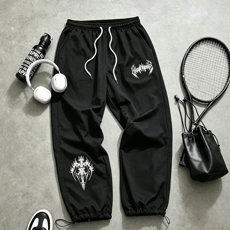 Men's Fashion Print Sweatpants - Trendy Graphic Joggers Pants Elastic Waist Casual Sports Trousers Streetwear Gym Running Gear