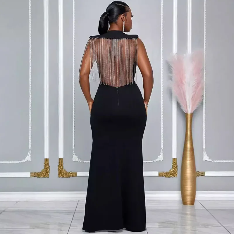 كريستال الماس سلسلة عارية الذراعين ضيف عشاء فستان المرأة مساء ملهى ليلي المشاهير حفلة فساتين طويلة أنيقة Vestidos Longos