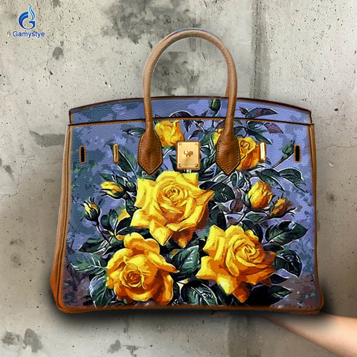 

Art Hand-Painting A blooming yellow flower Customize Totes Ladies Tote Handbags Messenger Shoulder Bag For women National Style