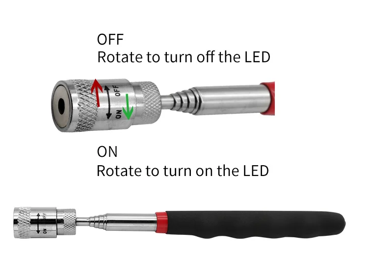 Teleskopisch verstellbare magnetische Aufnahmewerkzeuge, magnetischer Teleskop-Magnetgriff, langer Stift, Teleskop-Magnetstab mit LED-Licht – Detail 5