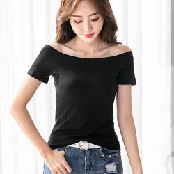 MRMT 2026 Brand New Women's T Shirt Cotton Slim Fit Short Sleeve T-Shirt For Female Off Shoulder Tops One Line Neck Tshirt