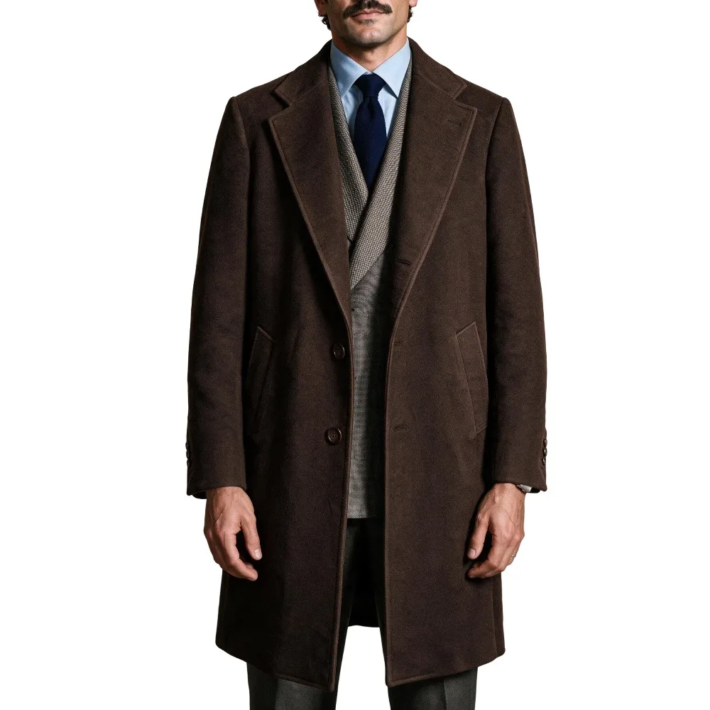 Wool Blend Coat Men Over Jacket with Belt Herringbone Pattern Double Breasted Overcoat Plus Size Warm Formal Business Tailored