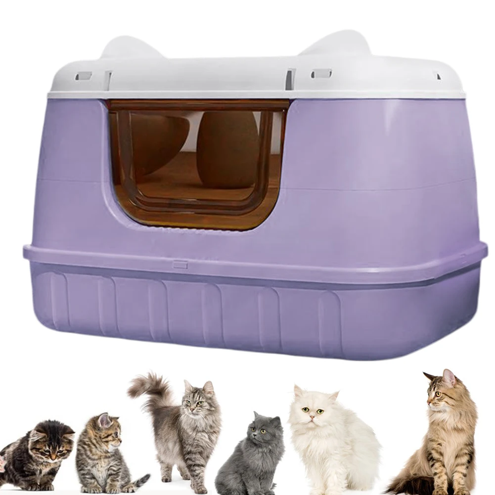 

Cat Bedpans Enclosed Cat Litter Pan Anti Splashing Kitty Litter Tray with Scoop for Larger Cat Breeds Or Multiple Cat Households