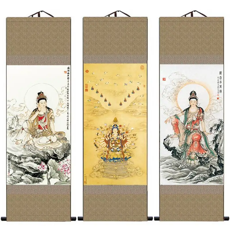 Traditional Guanyin Bodhisattva Decorative Scroll, Home Wall Hanging Art for Central‑Hall Interior Decor
