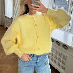 Women Ladies Fashion Solid Color Cardigans Spring Autumn Button-Down Knitwear Jacket Coat Preppy Y2K Vintage Knitted Sweater