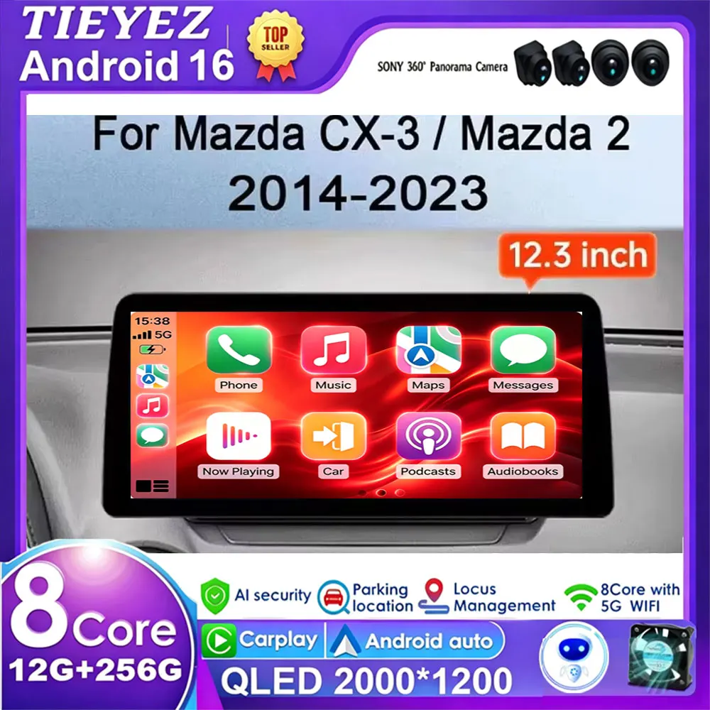 12,3 Zoll Für Mazda CX-3 CX3 2014 - 2024 Carplay Autoradio Stereo GPS Navi Qualcomm Multimedia-Player Android 16 2K HD-Bildschirm
