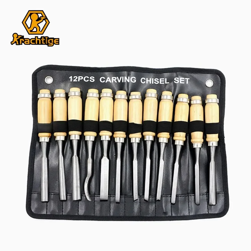 Krachtige 12PCS Wood Carving Hand Chisel Set Woodworking Professional Lathe Gouges Tools