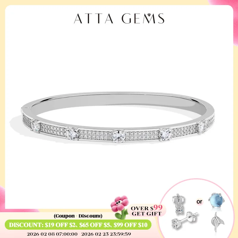 

ATTAGEM Full Diamond Narrow Bangle Luxury Moissanite Bracelet for Women Men Classic 925 Silver Engagement Wedding Daily Jewelry