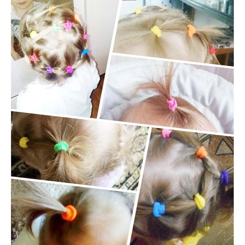 

J15U Small Elastic Hair Bands Girls Colorful Scrunchie Headbands 100pcs/set