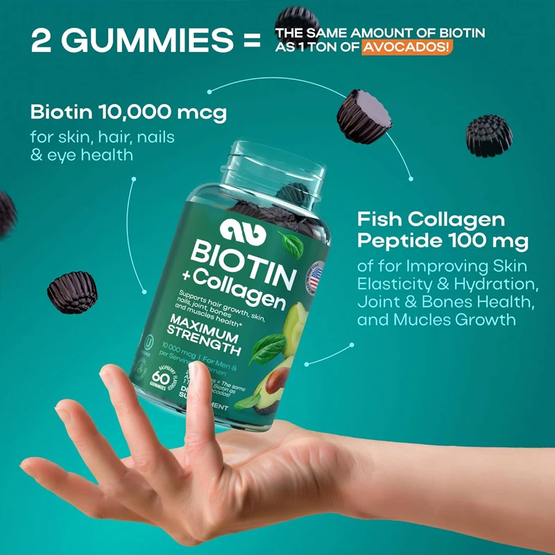 Biotin 10000mcg - Promotes hair growth, healthy skin and nails - Non GMO and gluten free biotin vitamins -60 capsules