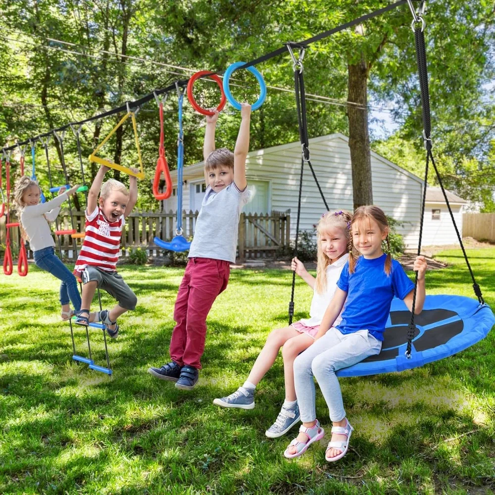 US Local Stock 65ft  Warrior Obstacle Course for Kids with 11 Accessories, Supports 880 lbs