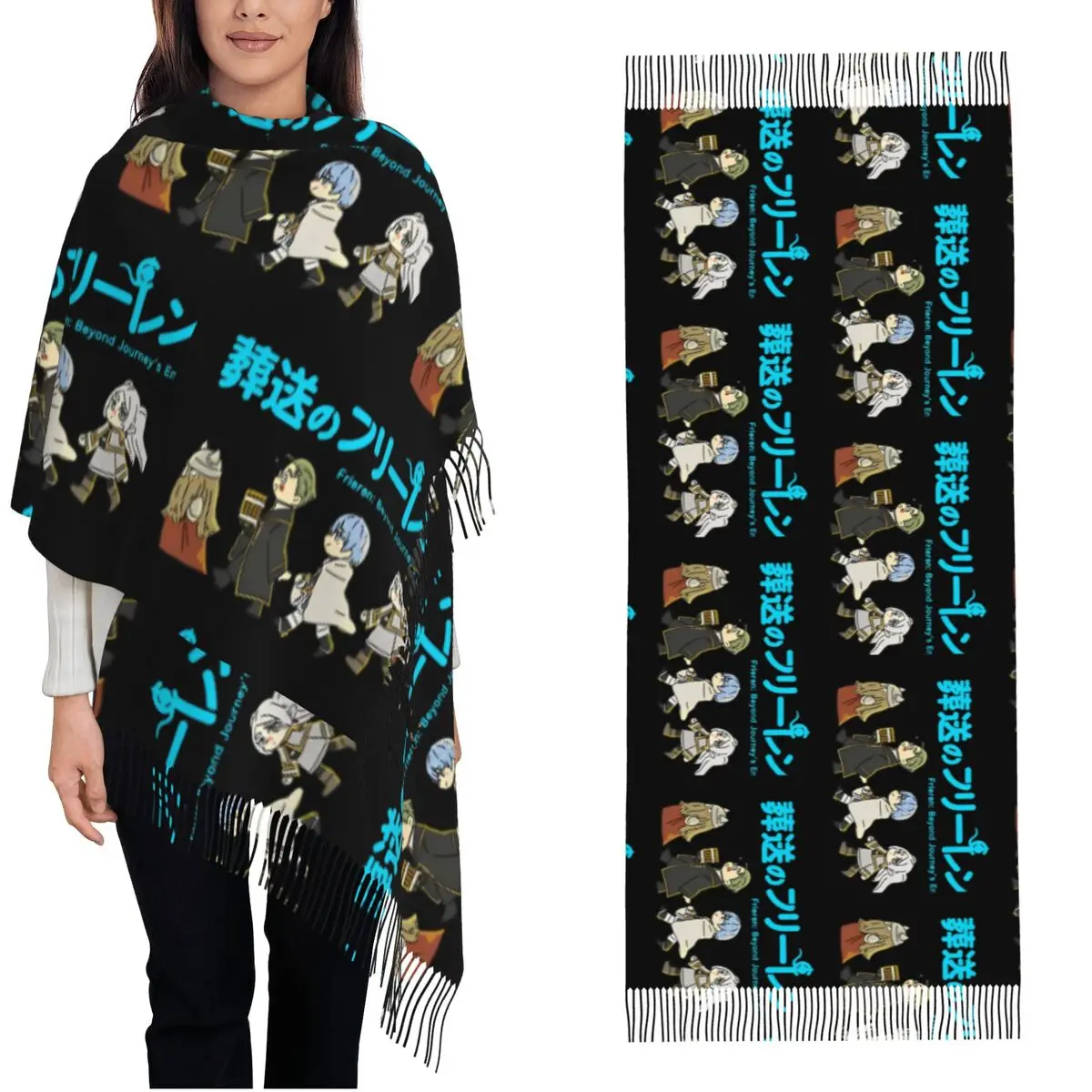 Womens Tassel Scarf Frieren Beyond Journey's End Long Super Soft Shawl and Wrap Anime Girl Daily Wear Cashmere Scarf