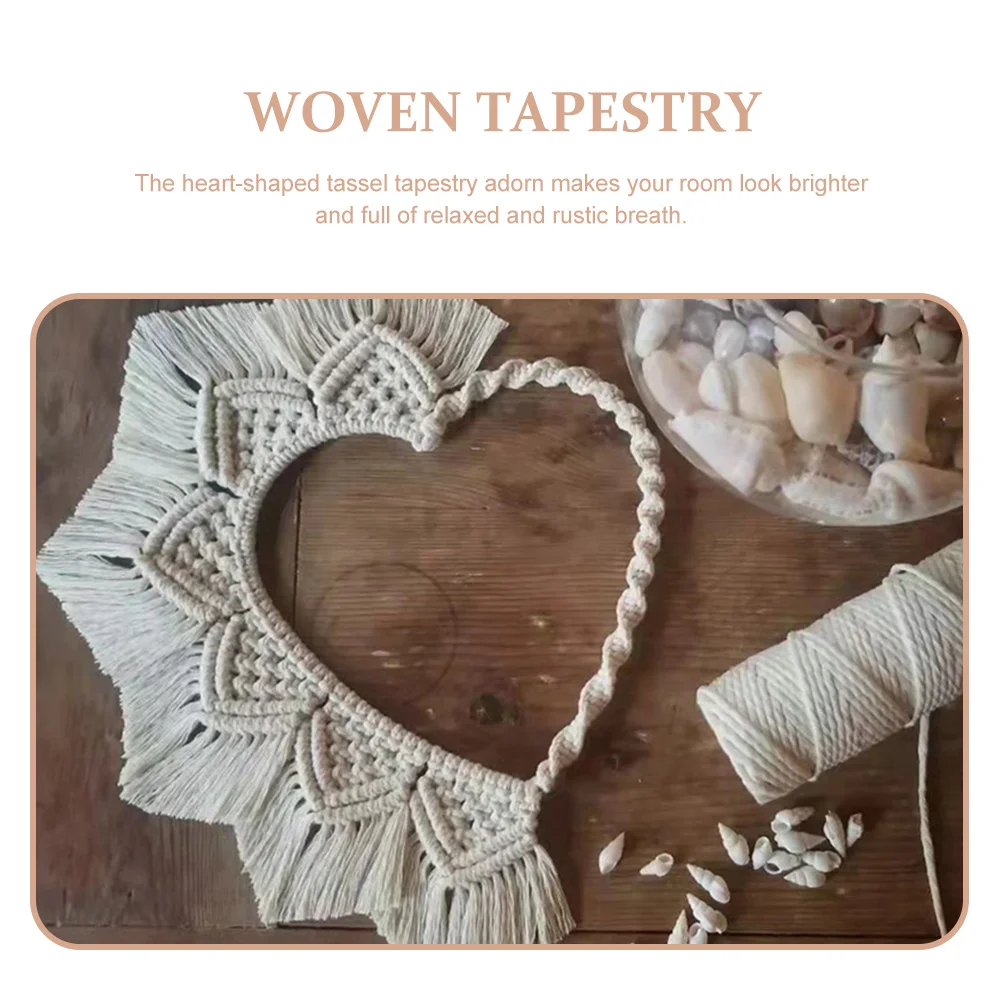 

Heart Shaped Cotton Rope Wall Hanging Tapestry Decor Simple Tassel Bohemian Style Pendant nament Rustic Wedding Party Photo Prop