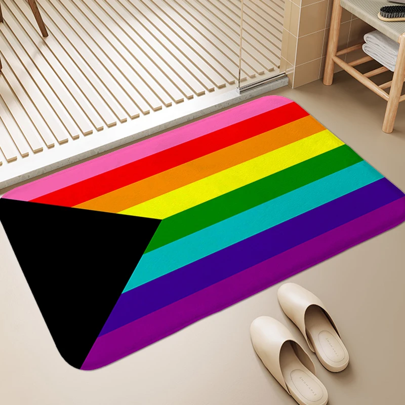 Rainbow LGBT Pride Flag Bath Rug Floor Mats Front Door Funny Doormat Entrance Door Hallway Veranda Toilet Sleeping Room Carpet