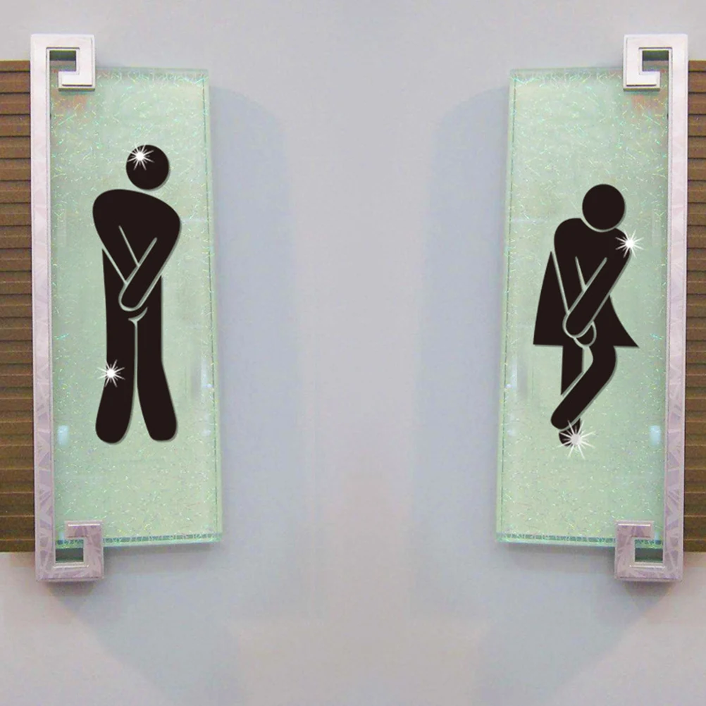 

2pcs Mirror Wall Stickers Waterproof 3D Wc Signs Toilet Decor Home Bathroom Glass Surface Black 60X40Cm Traffic Sign