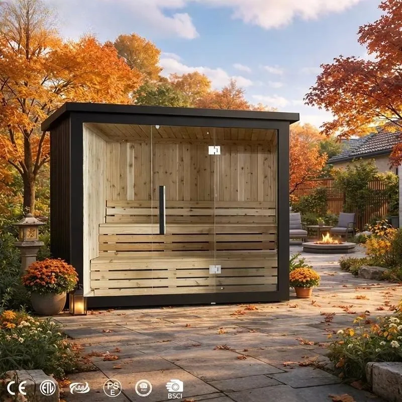 Black sloping top outdoor sauna, family sauna 4 people indoor wooden sauna, modern and fashionable design, can be customized