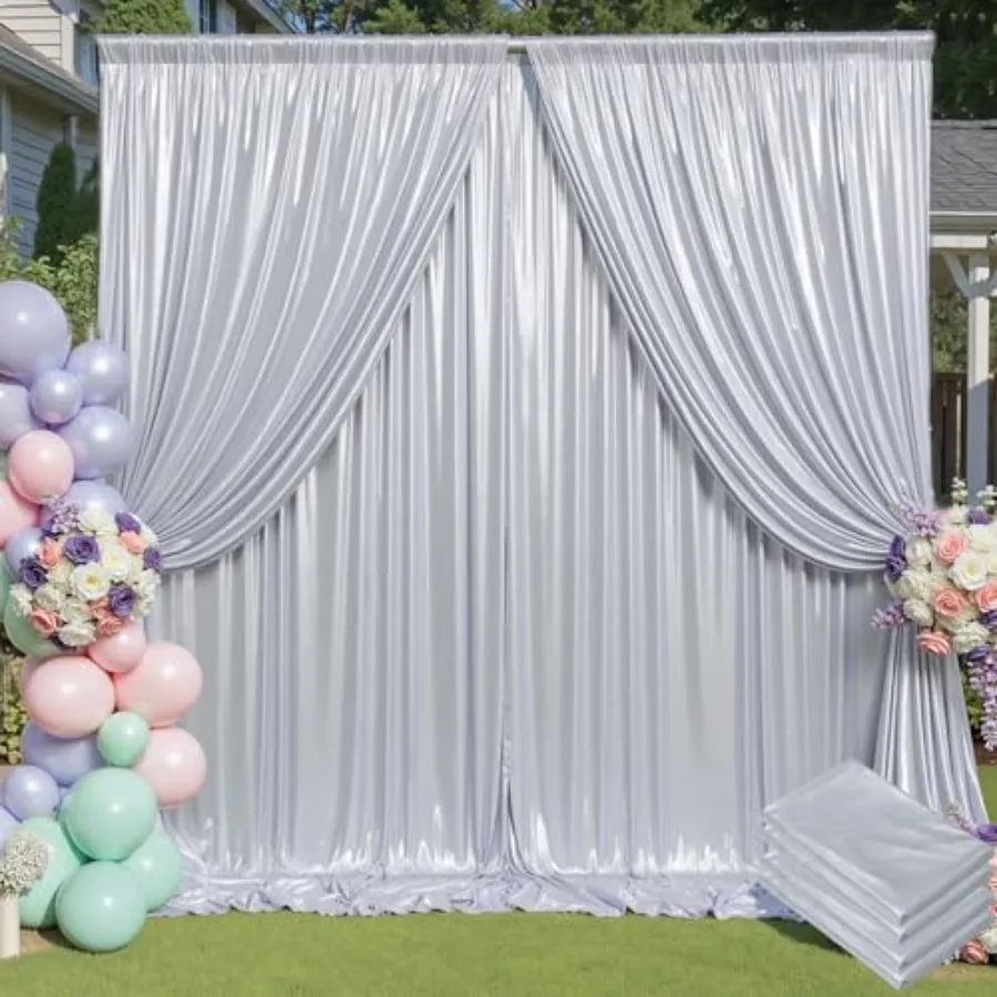 

Parties and weddings: silver sequin backdrop cloth, wrinkle-free polyester, thick non-fall shimmer fabric, 20x10 ft, 4 panels o
