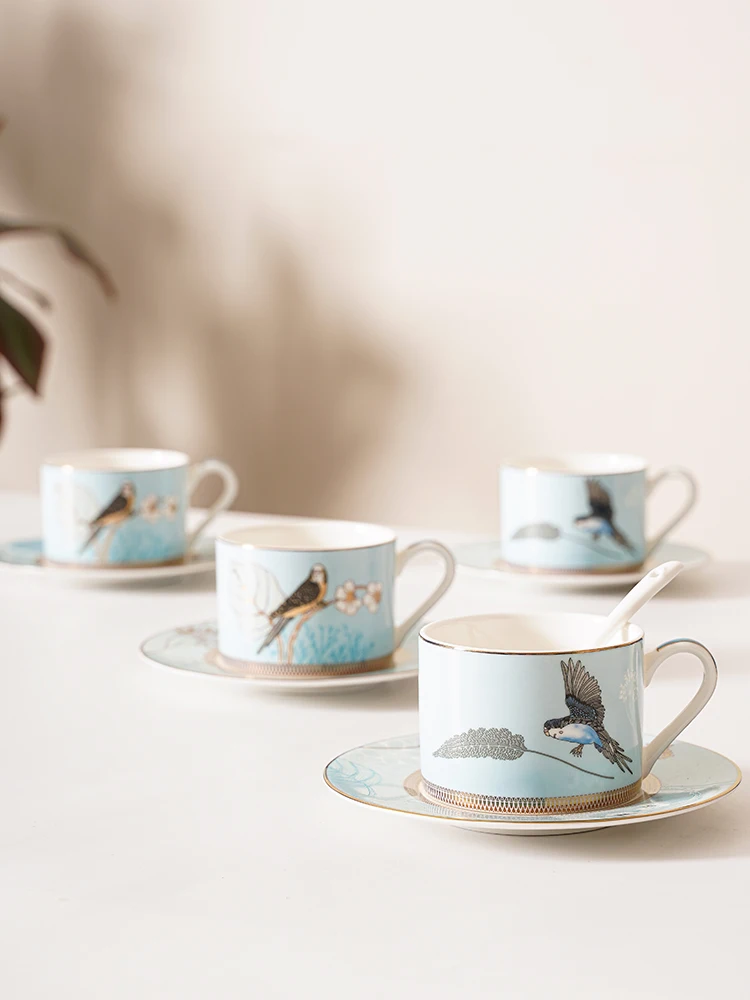 Nordic Style Bone China Coffee Cup and Plate Set European Style Parrot Dinner Plate Afternoon Tea Cup Exquisite Dessert Plate