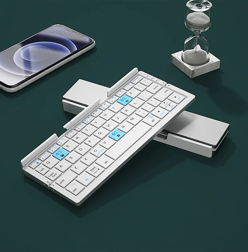 Custom Jomaa Foldable Bluetooth Keyboard Rechargeable Mini Folding Wireless Keyboard Aluminum Keypad with Stand for Phone Gift