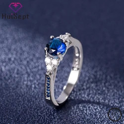 HuiSept Elegant Silver 925 Ring Round Shape Sapphire Zircon Gemstones Jewelry Female Rings Wedding Promise Party Gift Wholesale
