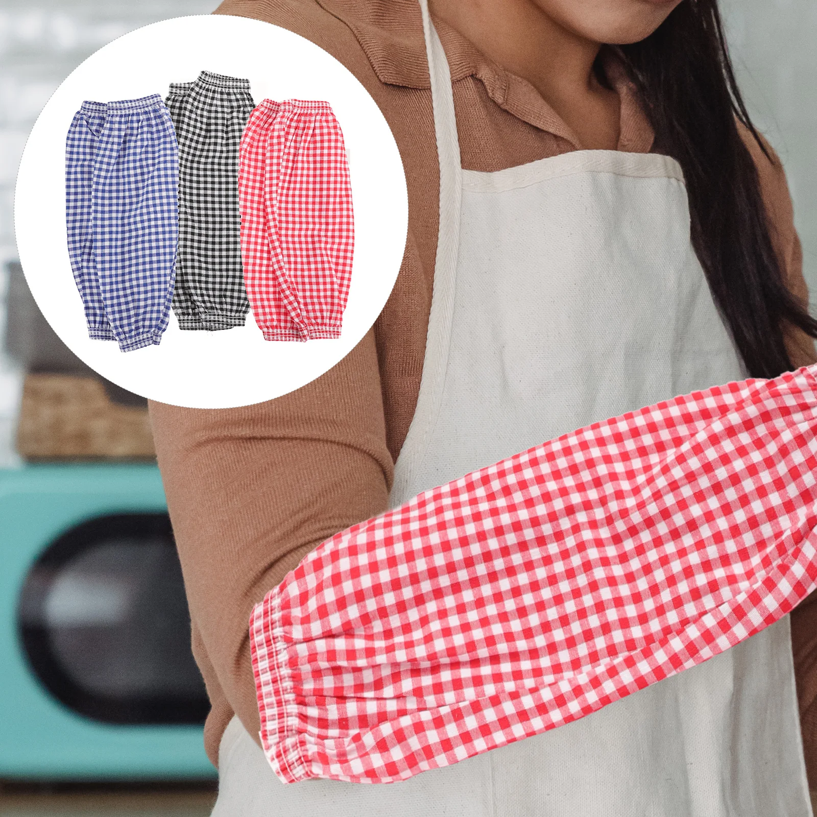 3 Pairs Stain Resistant Check Sleeves Cleaning Arm Planting Oversleeves Sun Protection Gloves Oilproof Washing