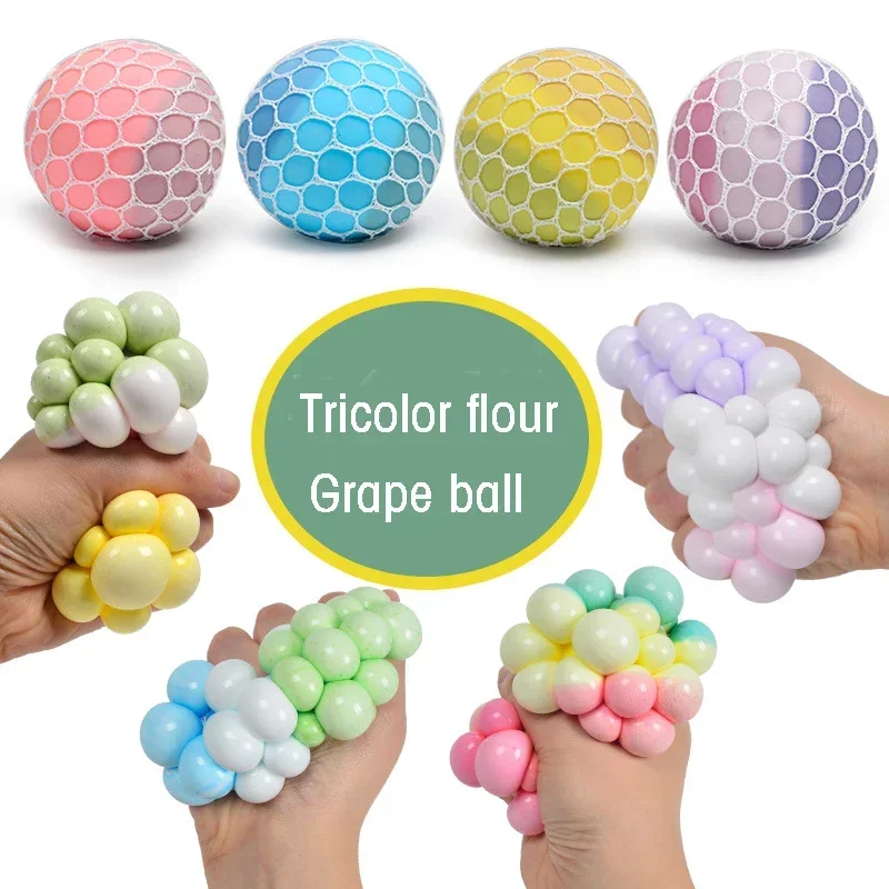 6CM Hand Squeezed Tri Color Flour Grape Tennis Ball Decompression Toy TPR Sticky Slow Rebound Adult Pressure Ball Children Gift