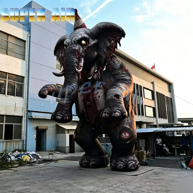 Huge Scary Inflatable Zombie Elephant, Bloody Horror Elephant Inflatable Prop for Halloween Haunted House Theme Park Outdoor Dec