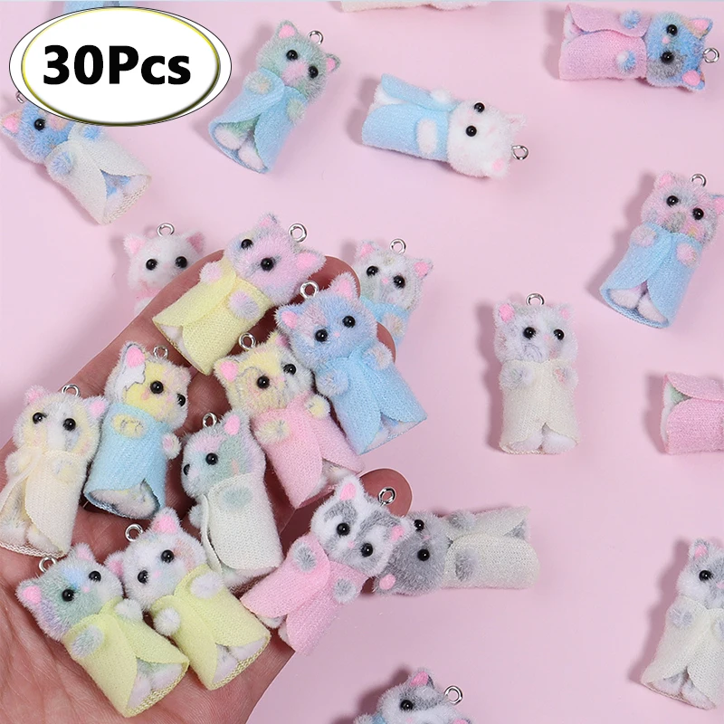 

30Pcs Kawaii Dress Clothing Fluffy Cat Charms Colorful 3D Kitty Earrings Keychains Pendants Accessories DIY Crafts Jewelry Make