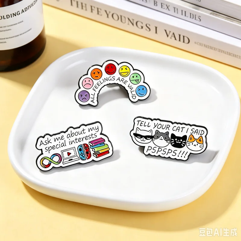 New Cute Cat Mood Phrases Cartoon Enamel Brooch Badge Jewelry For Bag Clothing Backpack Party