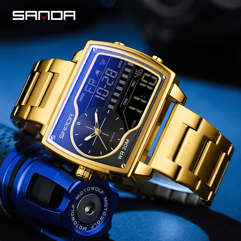 SANDA Quartz Watches For Men Luxury Brand Sport Wristwatch Waterproof Military Countdown Quartz Digital Clock Men Watch Relogio