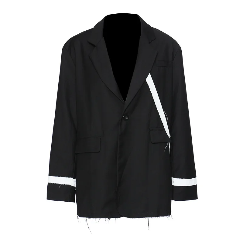 

Elegant Clashing White Patchwork Blazer Jacket Women Long Sleeves Lapel Raw Edge Suit Ladies Irregularly Black New in Outwears