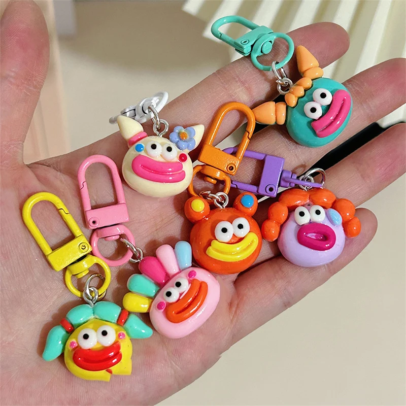 Fashion Cartoon Sausage Mouth Pendant Keychain Resin Funny Clown Big Mouth Keyring Couple Bag Hanging Decoration Accessories