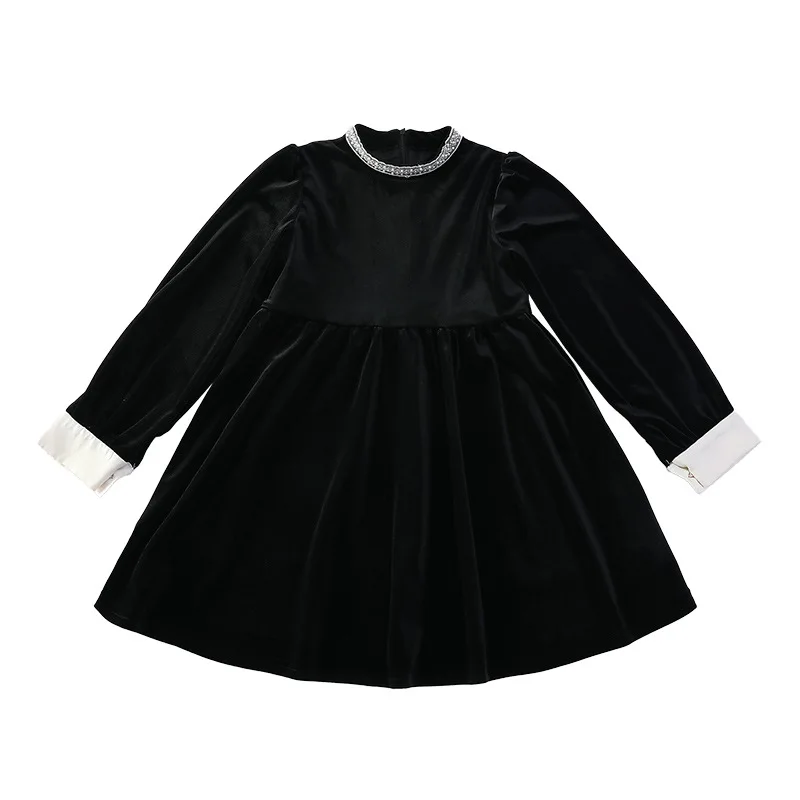 2026 Christmas Autumn Winter Dresses Black Kid Baby velvet Party Princess Girls Long pleated Teenager Dress 4 8 10 12 14 Years